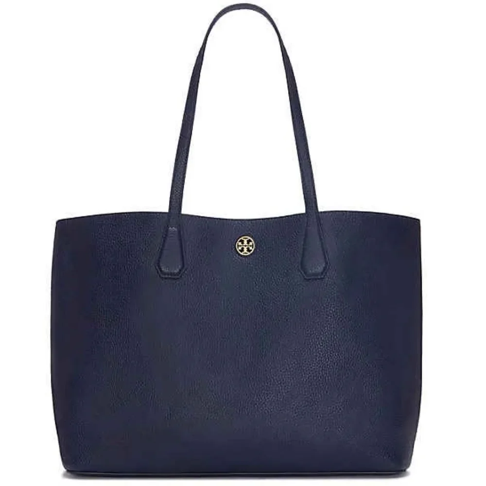 Tory Burch Navy Blue Pebbled leather Tote Bag